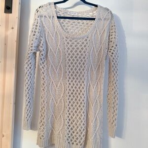 Olive & Oak Openwork Cable-Knit Scoop Neck Sweater in Cream
